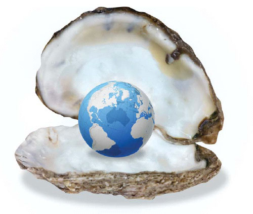 Globe of world in Oyster shell
